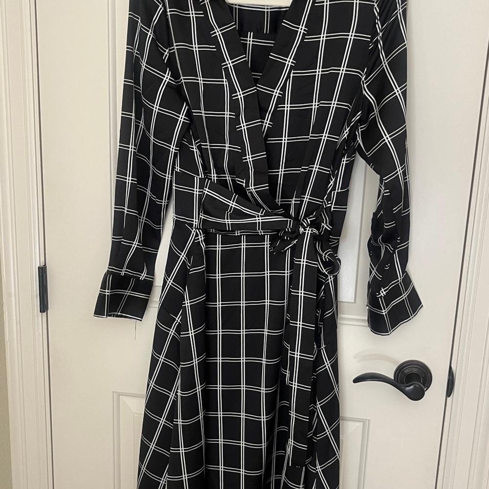 Black and White Plaid Wrap Dress